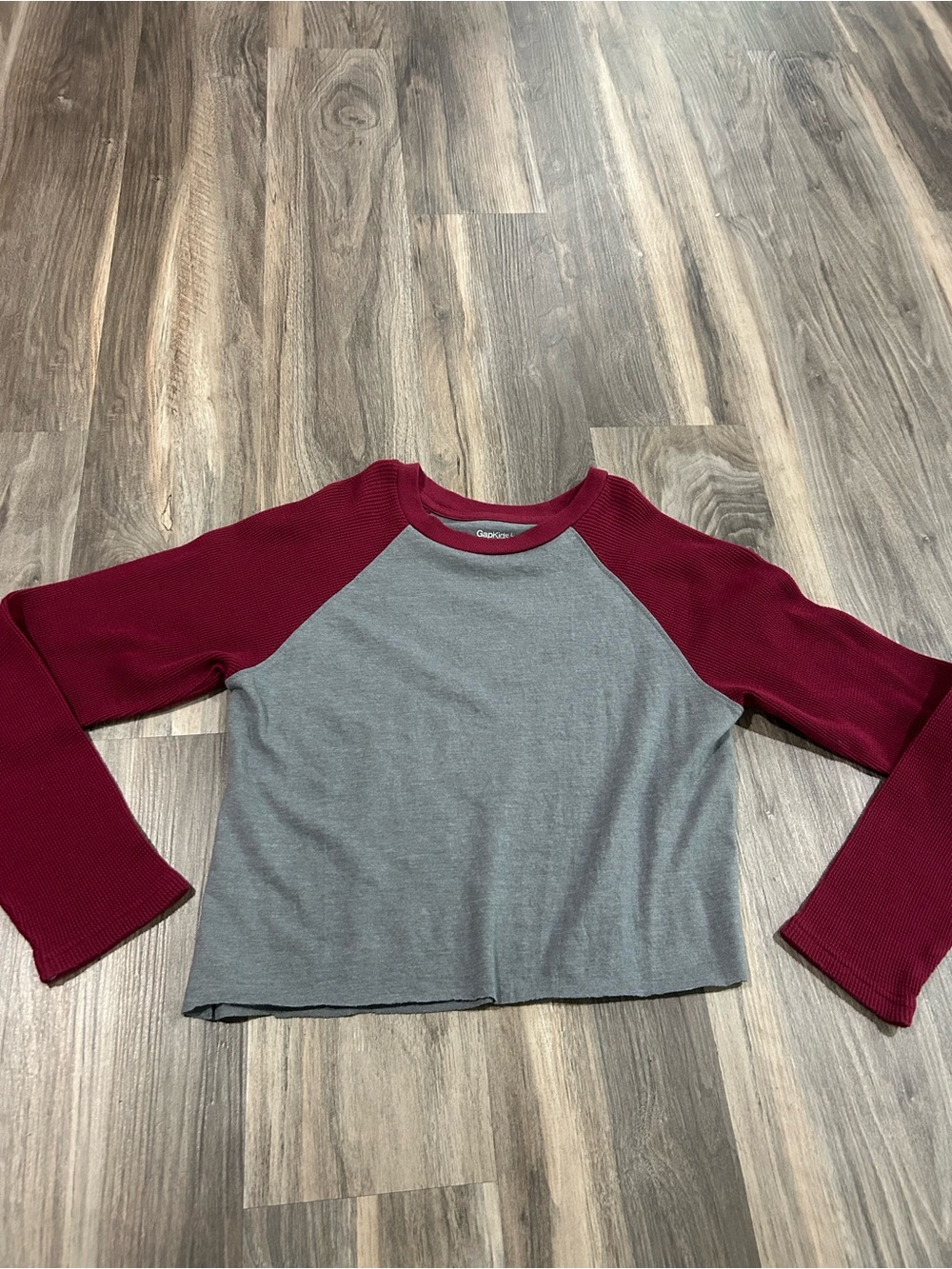 GAP Kids Gray Body with Burgundy Raglan Collar Top